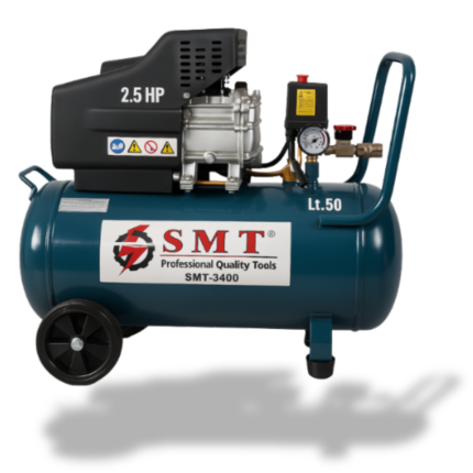 Technical Specifications Table Parameter Specification Model SMT-3400 Motor Power 1.5 kW / 2 HP Tank Capacity 50 Liters (Heavy-Duty Steel) Air Displacement 156 L/Min Max Pressure 0.8 MPa (116 PSI) Voltage 220-240V Frequency 50-60 Hz (Globally Compatible) No-Load Speed 2800 RPM