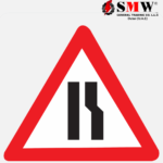 Road Narrows On The Right Ahead Signs