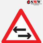 Two-Way Traffic Crosses One-Way Road Ahead Signs